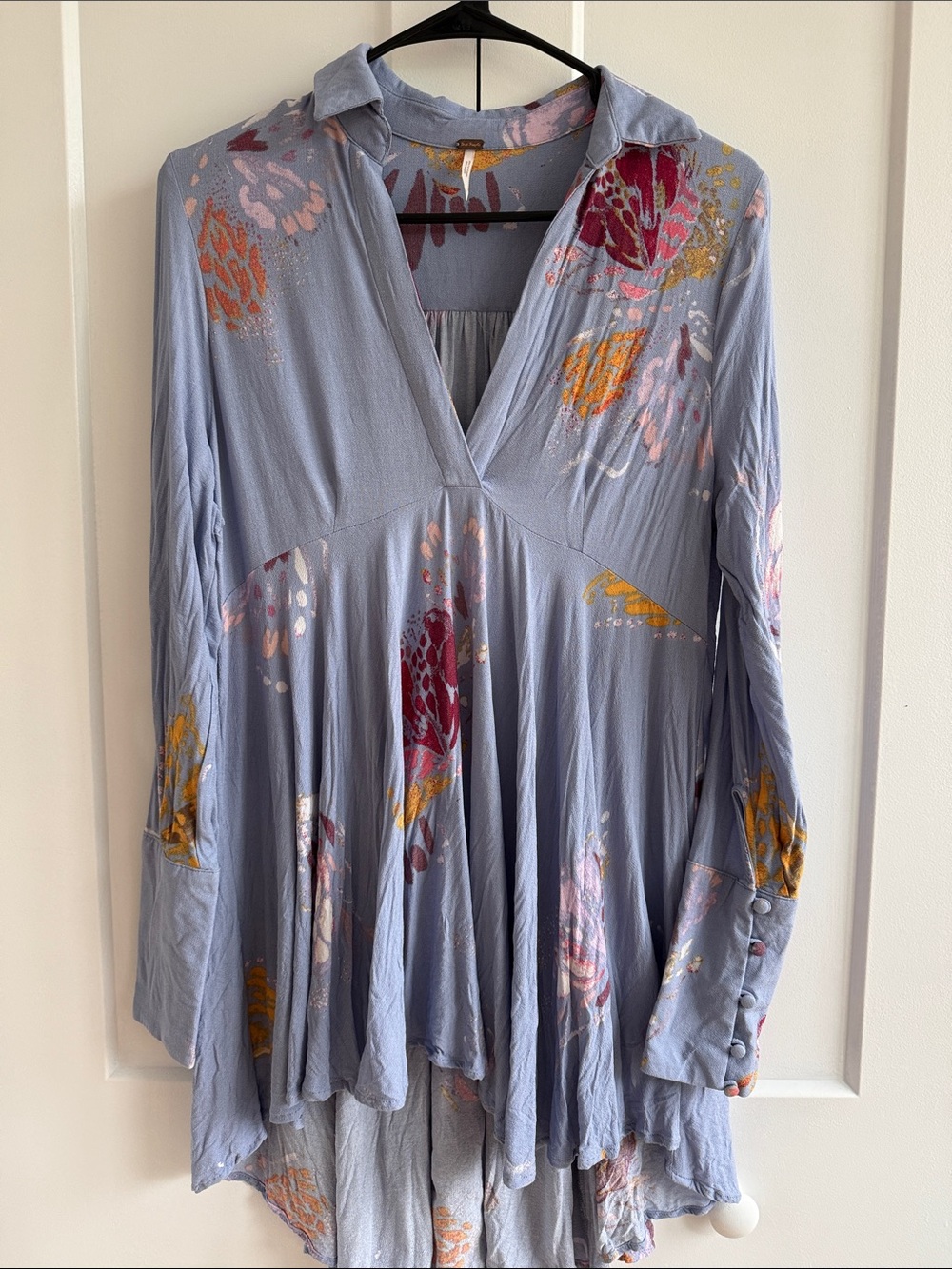 Free People Light Blue Floral V-Neck Women’s Tunic dress or top